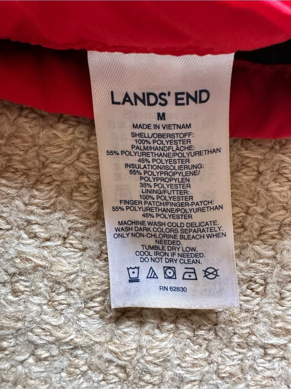 Lands' End Red Kids Gloves with Adjustable Wrist Straps